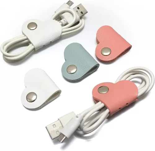 Heart Cord Organizer Earbud Holder Earphones Headphones Cable Winder Earbud Organizer, 3PCS PU Leather Cable Organizer Gifts for Men Women lover, Matcha Green/Pink/White