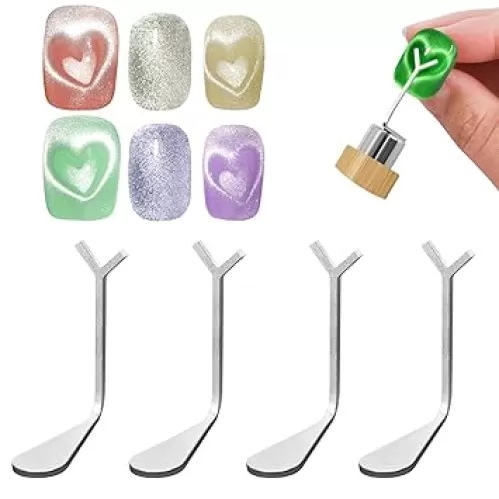 Heart Nail Magnet, 4-PC Y-Shaped Nail Magnet Guide for Heart Cat Eye Nail Art Salon or Nail Art Lovers