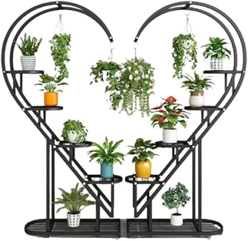 Heart Shaped 5 Tiered Tall Plant Stand for Indoor Metal Plant Shelf Corner Display Rack Multi-Tier Planter Pot Holder Creative Flower