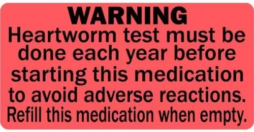Heartworm Test Warning with Refill Veterinary Labels - 2” x 1”, 500 Labels/Roll, Red | Refill Warning - Apply to Medication Bottles, Charts & Records | LabelValue Brand