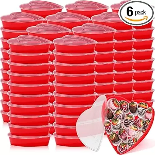 Hushee 6 Pcs Heart Container 16.9 Oz/ 500 ml Heart Shaped Box Food Storage Containers with Lids Love Shaped Seasoning Containers Reusable Dessert Box for Fruit Vegetable