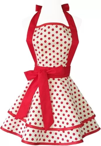 Hyzrz Lovely Handmade Cotton Retro Aprons for Women Girls Cake Kitchen Cook Apron for Mother's Gift (Red Dot)