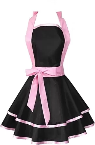 Hyzrz Lovely Handmade Cotton Retro Black Aprons for Women Girls Cake Kitchen Cook Apron for Mother's Gift (Pink)