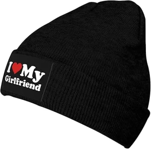 I Love My Girlfriend I Heart My Girlfriend Gifts Winter Beanie Hats for Men Women Beanie Soft Warm Knit Hat Ski Cap Black
