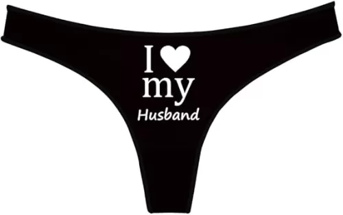 I Love My Husband Novelty Thong for Women, Red with White Trim Cotton Thongs, Women