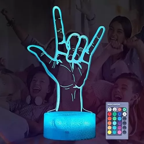 I Love You Night Light, Loving You Hand Sign, Lover 3D Illusion Lamp with 16 Colors Changing, Remote Control and Dimmable, Men Women Boys Girls Room Decoration, Holiday Xmas Gifts