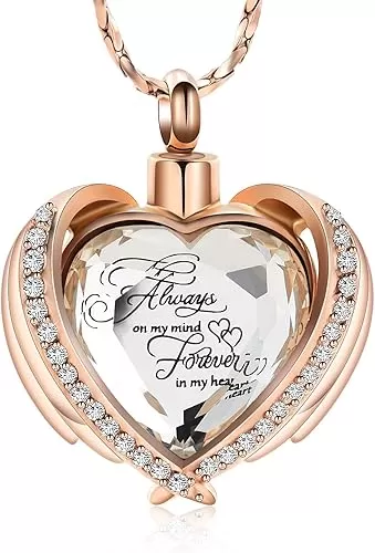 Imrsanl Cremation Jewelry for Ashes Pendant - Crystal Heart Urn Necklace with Mini Keepsake Urn Memorial Ash Jewelry