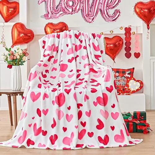 inhand Pink Heart Blanket Romantic Home Decor Love Gifts for Girlfriend, Wife, Mom, Ideal for Anniversary, Birthdays, Soft Blanket for Couch, Bed (50" x 60")