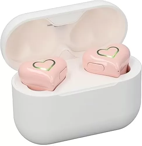 Jectse Heart Shaped Earbuds, HiFi Stereo Bluetooth Headphones with Charging Case, Lightweight Noise Cancelling Earphones for Phone Laptop (Pin)
