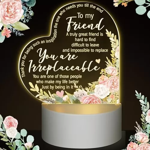 Jetec Acrylic Night Light Friend Gifts for Women Birthday Gifts for Her Friendship for BFF Teen Girls Besties Sister Coloured Flower Lamp with Warm Colors LED Lamp Base(Elegant Flower)