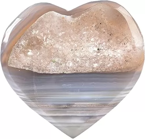 JIC Gem Large Agate Heart Crystal Geode Druzy Palm Worry Stone Reiki Crystals and Healing Stones 3.5-3.9"(90-100mm)