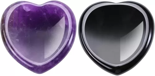 Jovivi 2pcs Thumb Worry Stones for Anxiety Natural Amethyst Black Obsidian Heart Gemstone Pocket Stones Hand Carved Healing Crystals Reiki Palm Stone for Women Meditation Gifts