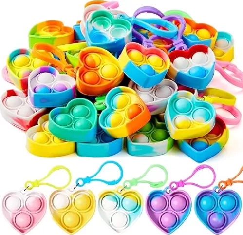 JOYIN Heart Pop Fidget Keychain 30 Pack Pop Fidget Toys Bulk Party Favors for Kids 4-8, 8-12 Years, Goodie Bag Stuffers End of Year Student Gifts Classroom Prizes Birthday Sensory Toys