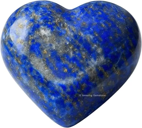 Lapis Lazuli Crystal Heart Palm Stone - Pocket Massage Worry Stone for Natural Body Chakra Balancing, Reiki Healing and Crystal Grid