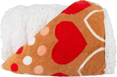 Lavish Home Reversible Fleece Blanket - 50-Inch x 60-Inch Machine-Washable Sherpa Throw with Hearts - Cozy Blanket for Couch, Chair, or Bed