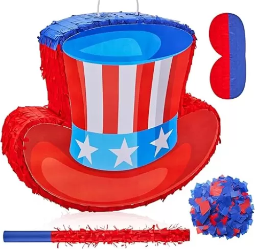 Leyndo Patriotic Piñata Red White Blue Colored Patriotic Piñata 4th of July Piñata for Independence Day, Memorial Day, American Celebration Party Decoration(Hat)