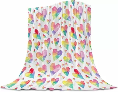 Love Heart Throw Blanket for Couch Sofa Couple Blanket Colorful Love Heart Pattern Boys Girls Lovers Rainbow Heart Shaped Soft Flannel Fleece Blanket 60X80 Inches