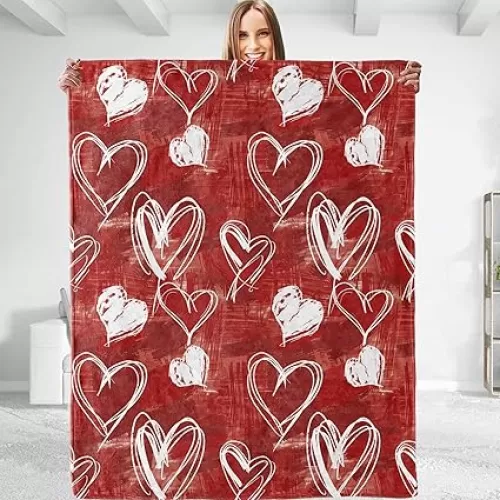Lovely Heart Throw Blanket - Plush, Soft, Comfy, Lightweight, Warm, Fuzzy, for Animal Lovers, Flannel Blanket for Couch, Sofa, Travel, Bed, Office 50in×60in
