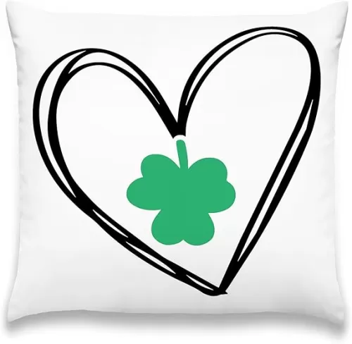 Lucky Clover Heart Pillow Cover, Festive Decorative Case for Couch, Bed, Living Room, Minimalist St. Patrick’s Day Design, 18x18 Inch Cushion Cover, for Family and Friends.