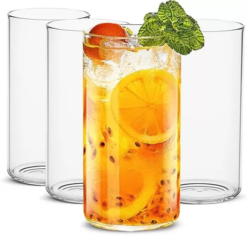 LUXU Drinking Glasses 19 oz, Thin Highball Glasses Set of 4, Clear Tall Glass Cups For Water, Juice, Beer, Drinks, and Cocktails and Mixed Drinks