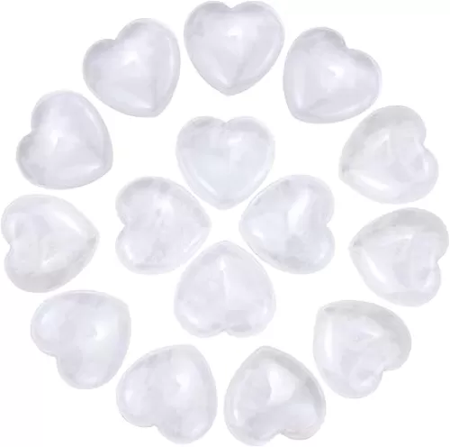 Marrywindix 15 Packs 0.8 Inch Healing Crystal Natural White Crystal Heart Love Carved Palm Worry Stone Chakra Reiki Balancing