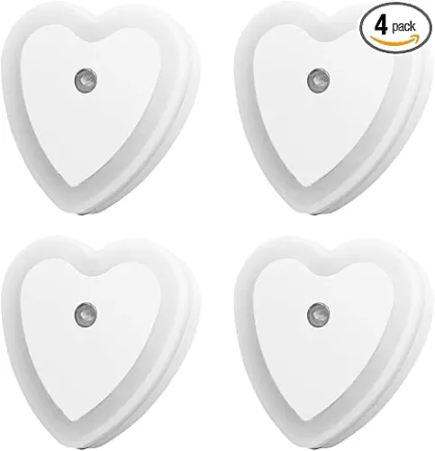maxin LED Night Light Lamp with Smart Auto ON/Off Sensor Set of 4, 0.5W Plug-in LED Wall Night Light Lamp for Bedroom, Bathroom, Hallway, Stairways, Or Any Dark Room Soft Brightness.(Heart-Shaped)