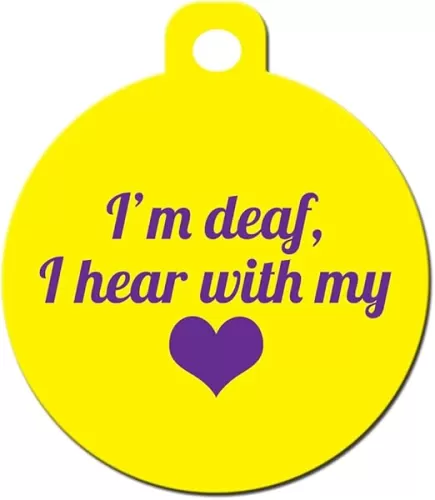 Medical Alert Dog Cat Pet ID Tag - "I'm Deaf I Hear with My Heart" - Personalize Up to 4 Lines of Text