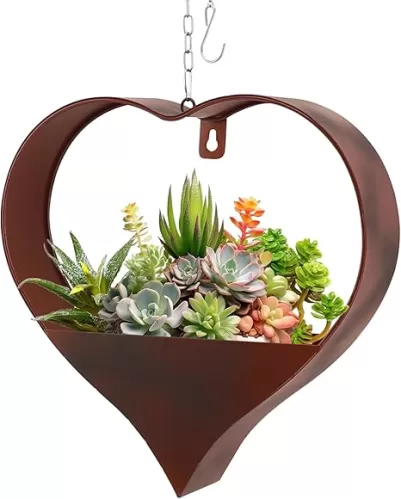 Metal Hanging Planters Indoor and Outdoor Plants, Rustic Heart Shape Plant Hangers for Wall or Window, Mid Century Metal Plant Hanger for Room Decor, Unique Plant Lover Gifts, Living Room, Balcony
