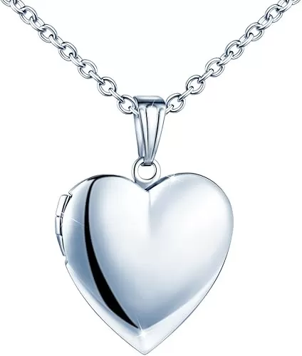 MicLee Women Photo Locket Necklace Heart Shape Locket Necklace Includes 19.7 Inch Stainless Steel Chain with Gift Box