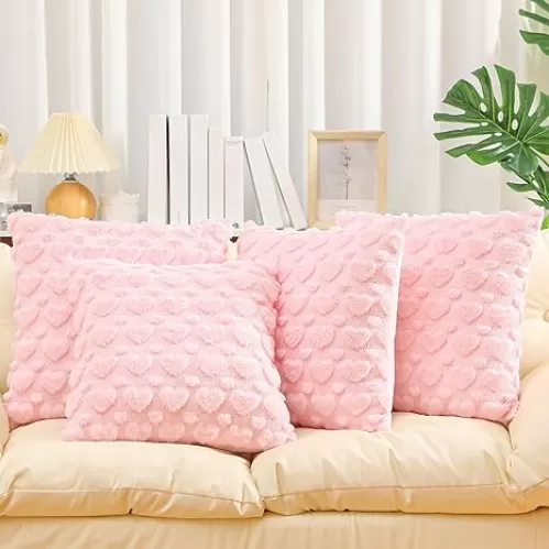 Mixweer 4 Set Heart Pillow Covers Mom Love Heart Throw Pillow Cover Decorative Cushion Pillowcase Gifts for Sofa Couch Home Decorations(Pink, 20 x 20 Inch)