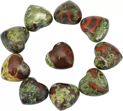 mookaitedecor Healing Crystals Dragon Blood Jasper Heart Love Worry Palm Stone Reiki Balancing 0.5 Inch, Pack of 12