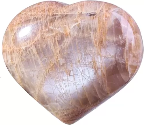 mookaitedecor Natural Orange Moonstone Crystal Heart Shaped Stone, Polished Puff Hearts Crystals Palm Worry Stones for Healing Home Decor Collectible, 3.18-3.54 Inch