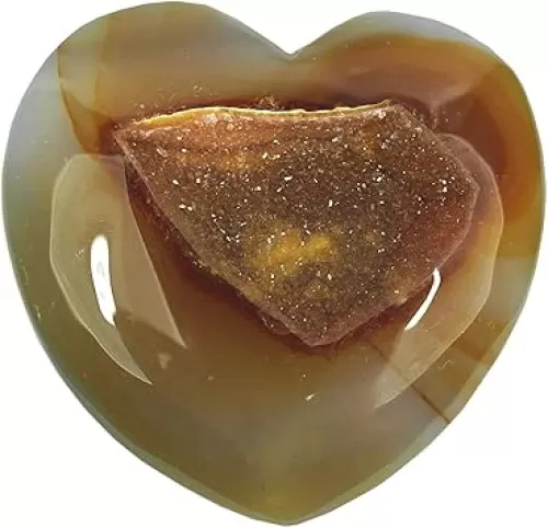 Natural Crystal Agate Druzy Geode Heart Love Pocket Stone Polished Healing Chakra Reiki Palm Quartz Sparkling Gemmy Specimen Decor Gift (Medium)
