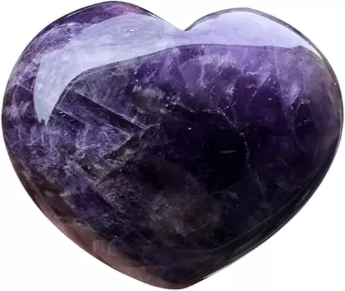 Natural Purple Amethyst Heart Stone, Handcarved Palm Worry Love Pocket Stones Healing Crystal 1.7"