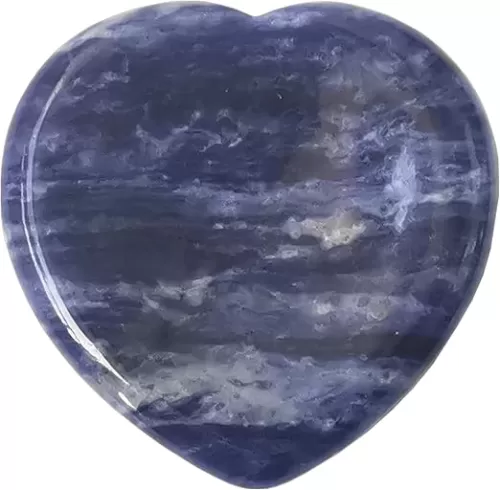 Natural Sodalite Heart Chakra Thumb Worry Stone, Hand Carved Healing Crystal Shaped Stone for Anxiety Stress Relief Meditation