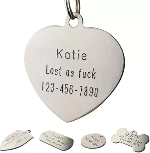 NEMOCI Stainless Steel Custom Engraved Pet ID Tags, Personalized Front and Back Dog Tags for Dogs and Cats (Heart - Small)