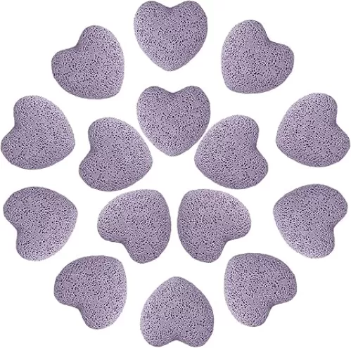 Nupuyai Pack of 15 Heart Shaped Lava Stones, Lava Rock Diffuser for Essential Oils, Palm Worry Stone for Reiki Balance Meditation, Purple