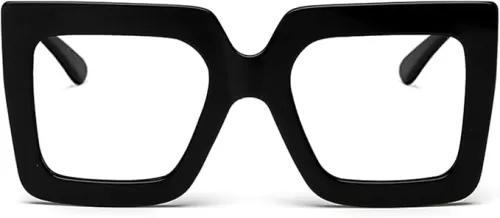 Oversized Blue Light Glasses for Women Fashion Thick Square Computer Eyewear Non-Prescription Black Glasses (Black)