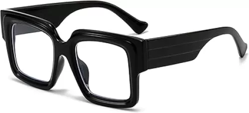 Oversized Square Glasses for Women Men Chunky Frame Blue Light Lens Non Prescription Eyeglasses