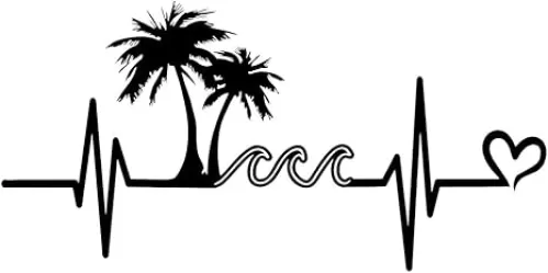 Palm Tree Waves Beach Heartbeat LLI | Decal Vinyl Sticker | Cars Trucks Vans Walls Laptop | Black | 7.5 x 3.7 in | LLI2266