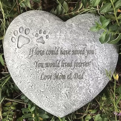 Personalized Paw Prints Pet Memorial Stones, Heart Shaped Dog Grave Marker, Custom Dog Garden Tombstone with Any Message-Pet Sympathy Gift
