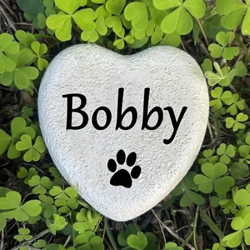 Personalized Pet Memorial Garden Stone for Cat Or Dog ，Small Heart Shaped Pet Grave Marker，Customizable Pet