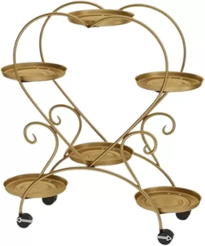 Plant Shelf Plant Holder, 4 Tier Heart-shaped Metal Indoor Plant Stand With Wheels Plant Shelf Holder For Home Plants Corner Plant Table(Color:Gold), 60*24*74cm