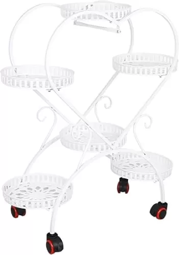 Plant Stand Plant Rack Metal Heart-shaped Flower Pot Rack Flower Pot Storage Rack Garden Terrace Shelf With Wheels Outdoor Interior Decoration Indoor Plant Stands
