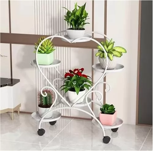 Plant Stand Plant Shelf Plant Table 4 Tier Heart-Shaped Metal Indoor Plant Stand with Wheels Plant Shelf Holder for Home Plant Holder Flower Stand Plant Rack (Color : White, Size : 60 * 24 * 74cm)