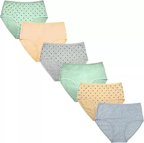 Plus Size XL-5XL Cotton Underwear Ladies High Waist Panties Heart Print Briefs 6 Pack