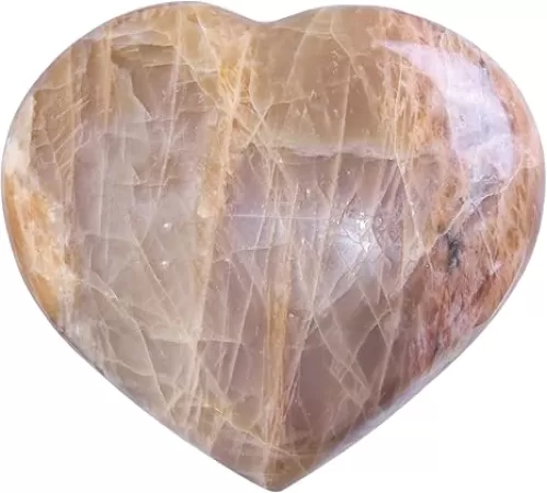 Polished Orange Moonstone Crystal Heart Palm Pocket Stone, Decorative Orange Moonstone Love Heart Stone for Meditation Chakra Balancing for Home Office, 61-70 MM
