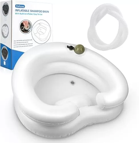 Portable Hair Washing Station- Hair Washing Basin for Bedridden, Inflatable Shampoo Bowl Newly Upgraded No Need for Pump, The Perfect for Locs Detox（Heart Shape-White）