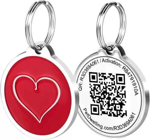 Premium QR Code Pet ID Tags - Dog Tags and Cat Tags, Connect to Online Pet Profile, Receive Instant Scanned Tag Location Email Alert(Red Heart)