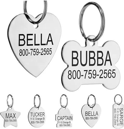 Providence Engraving Custom Engraved Stainless Steel Pet ID Tags - Personalized Front and Back Identification, for Large or Small Cats and Dogs, Heart, Regular